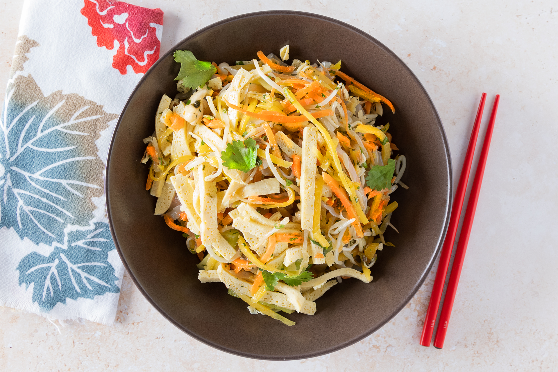 Vietnamese noodle salad with chopsticks